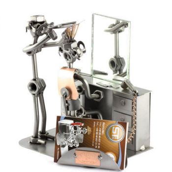 FRISEUR MIT SPIEGEL UND  VISITENKARTEN-HALTER